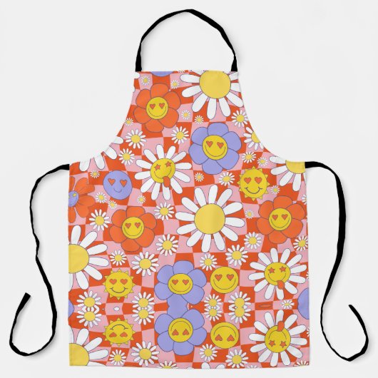 Groovy Daisy Floral Checkerboard, Y2K 90s Schort (Voorkant)