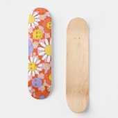 Groovy Daisy Floral Checkerboard, Y2K 90s Skateboard (Voorkant)