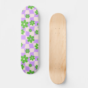 Groovy Daisy Floral Checkerboard, Y2K 90s Skateboard