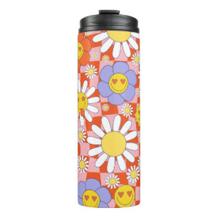 Groovy Daisy Floral Checkerboard, Y2K 90s Thermosbeker