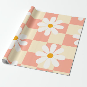Groovy Daisy Floral Checkerboard, Y2K 90s Wrappin Cadeaupapier