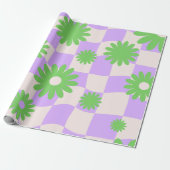 Groovy Daisy Floral Checkerboard, Y2K 90s Wrappin Cadeaupapier (Uitgerold)