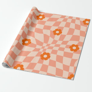 Groovy Daisy Floral Checkerboard, Y2K 90s Wrappin Cadeaupapier