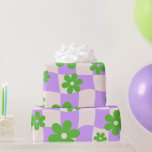 Groovy Daisy Floral Checkerboard, Y2K 90s Wrappin Cadeaupapier
