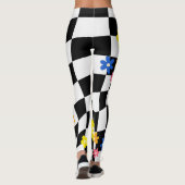 Groovy Daisy Floral Heart Checkerboard, Y2K 90s Leggings (Achterkant)