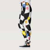 Groovy Daisy Floral Heart Checkerboard, Y2K 90s Leggings (Links)