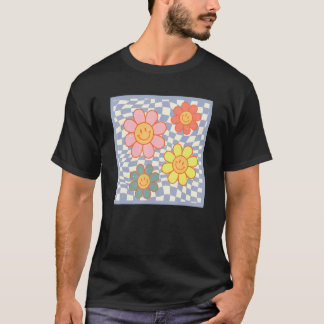 Groovy Daisy Flower Happy Face Hippie Gecontroleer T-shirt