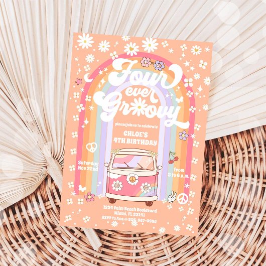 Groovy Daisy Rainbow Birthday Invitation Kaart