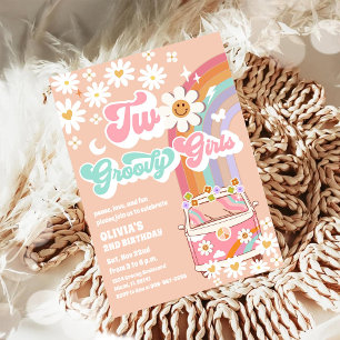 Groovy Daisy Regenboog Verjaardagsuitnodiging Kaart