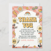 Groovy Daisy & Retro Van Roze Verjaardag Bedankkaart (Voorkant)