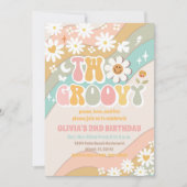 Groovy Daisy Retro Verjaardagsuitnodiging Kaart (Voorkant)