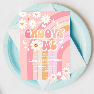 Groovy Daisy Retro Verjaardagsuitnodiging Kaart
