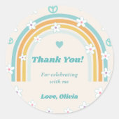 Groovy Dank je Boho Floral Rainbow Ronde Sticker (Voorkant)