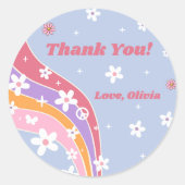 Groovy Dank je Boho Floral Rainbow Ronde Sticker (Voorkant)