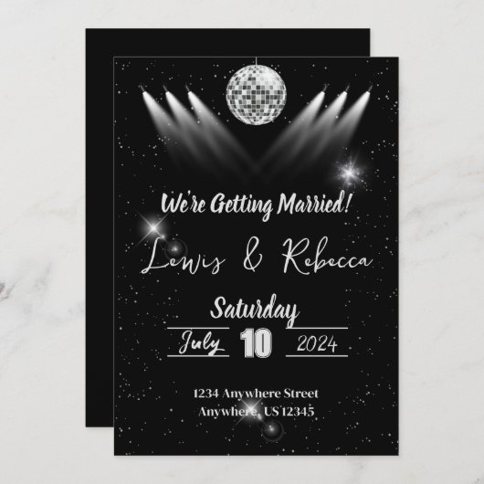 Groovy Disco bruiloft uitnodiging (Voorkant / Achterkant)