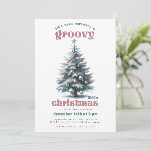 Groovy Disco Tree Retro Blauwgroen Roze Kerstfeest Kaart (Staand voorkant)