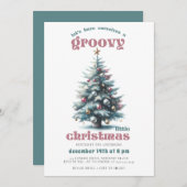 Groovy Disco Tree Retro Blauwgroen Roze Kerstfeest Kaart (Voorkant / Achterkant)