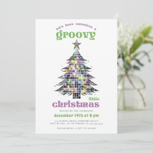 Groovy Disco Tree Retro Groen Roze Kerstfeest Kaart (Staand voorkant)