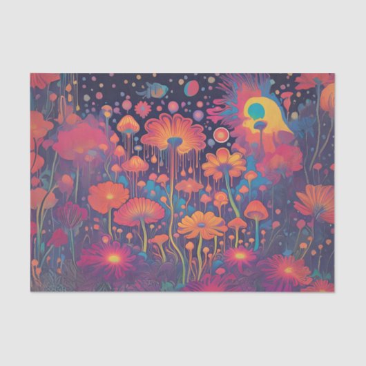 Groovy Druppelende Bloemen Decoupage Tissue Paper Tissuepapier (Voorkant)