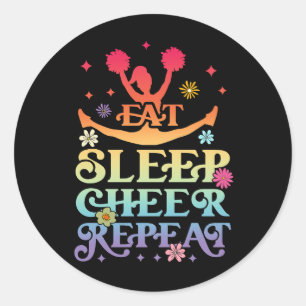 Groovy Eat Sleep Cheer Herhaal Cheerleader Cheerle Ronde Sticker