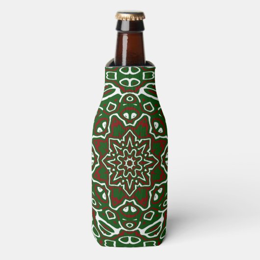 Groovy Eclectisch Kerst Mandala Patroon Flesjeskoeler (Fles Voorkant)