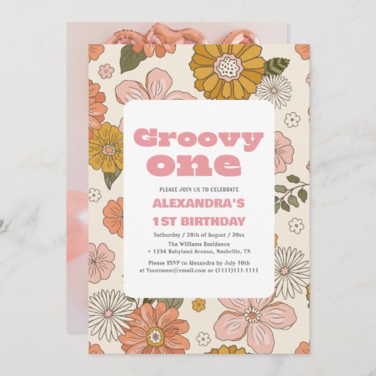 Groovy een 1e verjaardag Retro bloemenretro Kaart (Voorkant / Achterkant)