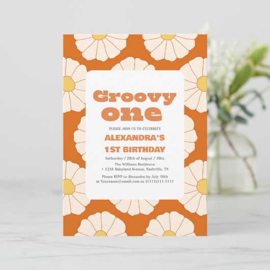 Groovy een 1e verjaardag Retro kleurrijk Kaart (Staand voorkant)
