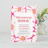 Groovy een 1e Verjaardag roze en sinaasappel Kaart (Staand voorkant)