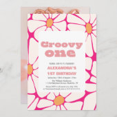 Groovy een 1e Verjaardag roze en sinaasappel Kaart (Voorkant / Achterkant)