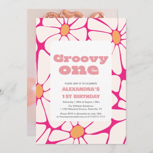 Groovy een 1e Verjaardag roze en sinaasappel Kaart (Voorkant / Achterkant)