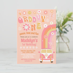 Groovy Eén Boho Retro Eerste Verjaardagsuitnodigin Kaart
