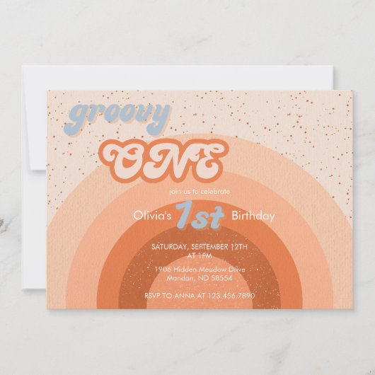 Groovy Een Eerste Verjaardag Girly Retro Party Kaart (Voorkant)