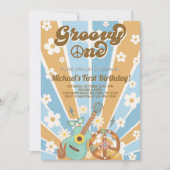 Groovy Een jongen 1e verjaardag uitnodiging. Kaart (Voorkant)