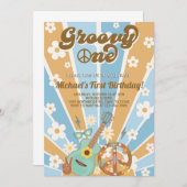 Groovy Een jongen 1e verjaardag uitnodiging. Kaart (Voorkant / Achterkant)