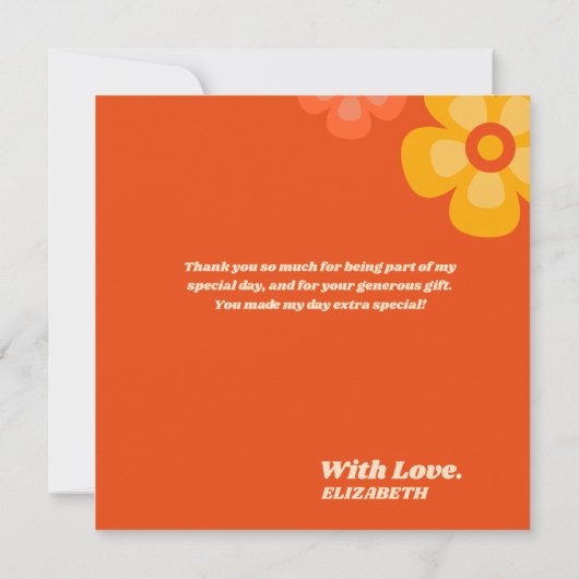 Groovy een kleurrijke retro bloemenverjaardag bedankkaart (Achterkant)