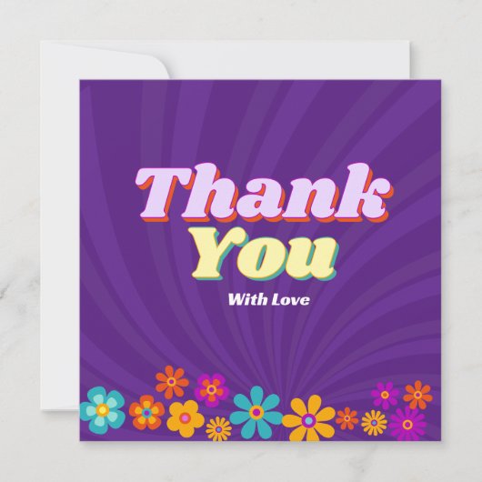 Groovy een kleurrijke retro bloemenverjaardag bedankkaart (Voorkant)