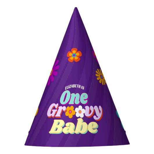 Groovy een kleurrijke retro bloemenverjaardag feesthoedjes (Voorkant)