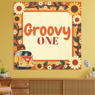 Groovy Eén Leeuw Verjaardag Retro 70s Eerste Verja Canvas Afdruk