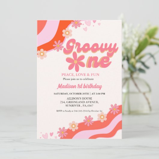 Groovy Een madeliefje Retro Groovy 1e verjaardag Kaart (Staand voorkant)