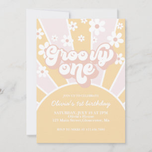 Groovy Eén Pastel Retro Zonneschijn madeliefje Roz Kaart