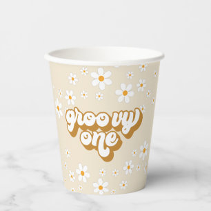 Groovy Eén Retro Daisy 1e Verjaardag Papieren Bekers