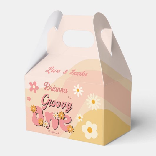 Groovy een retro madeliefje 1e verjaardag geprint bedankdoosjes (Voorkant Zijde)