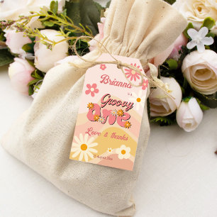 Groovy een retro madeliefje 1e verjaardag gunst cadeaulabel
