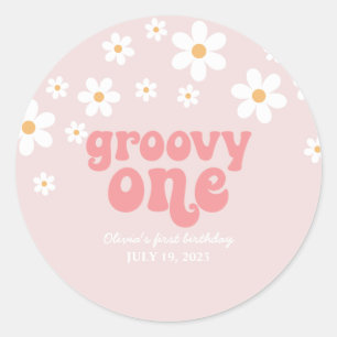 Groovy Eén Retro madeliefje boho bloem eerste verj Ronde Sticker