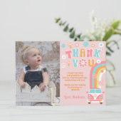 Groovy Eén Twee Retro Verjaardag Dank je Kaarten (Staand voorkant)