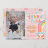 Groovy Eén Twee Retro Verjaardag Dank je Kaarten (Voorkant / Achterkant)