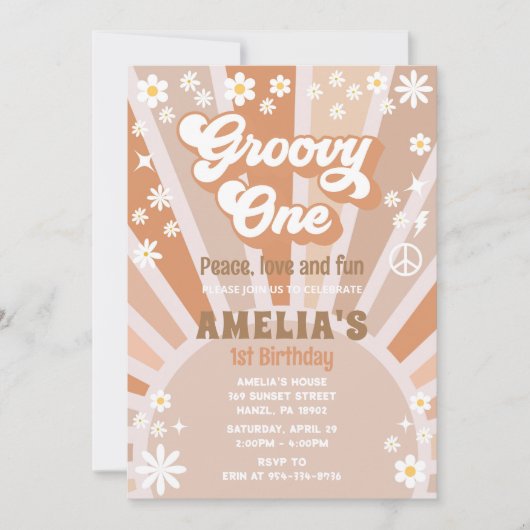 Groovy één verjaardagsuitnodiging kaart (Voorkant)