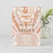 Groovy één verjaardagsuitnodiging kaart (Staand voorkant)