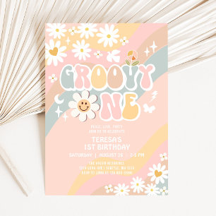 Groovy EERSTE 1e Verjaardag in Pastel Kleuren Kaart
