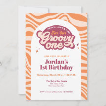 Groovy Eerste Verjaardag Retro Boho Uitnodiging